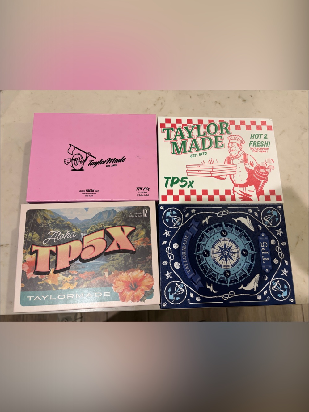 TaylorMade TP5x Golf Ball Empty Boxes Art Print Set - Pink, Blue, Multi